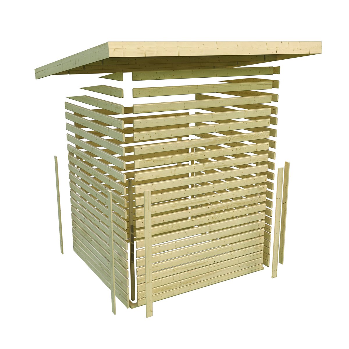 Gartenhaus Lotus für Dachbegrünung - 393x393 cm, 38 mm Holz naturbelassen, Karibu
