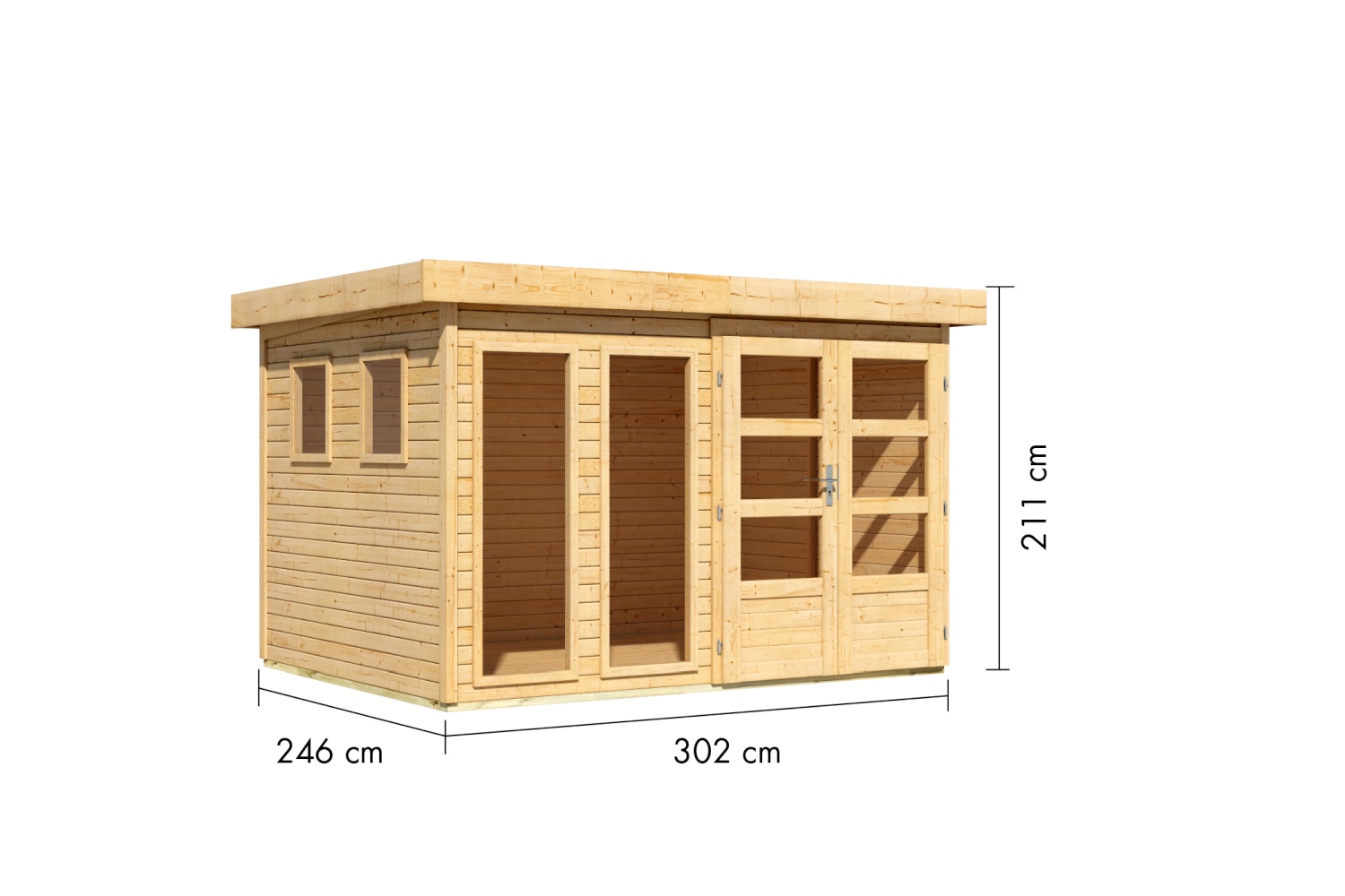 Gartenhaus Lahar 5 - 302x246 cm, 19 mm Holz naturbelassen, Karibu