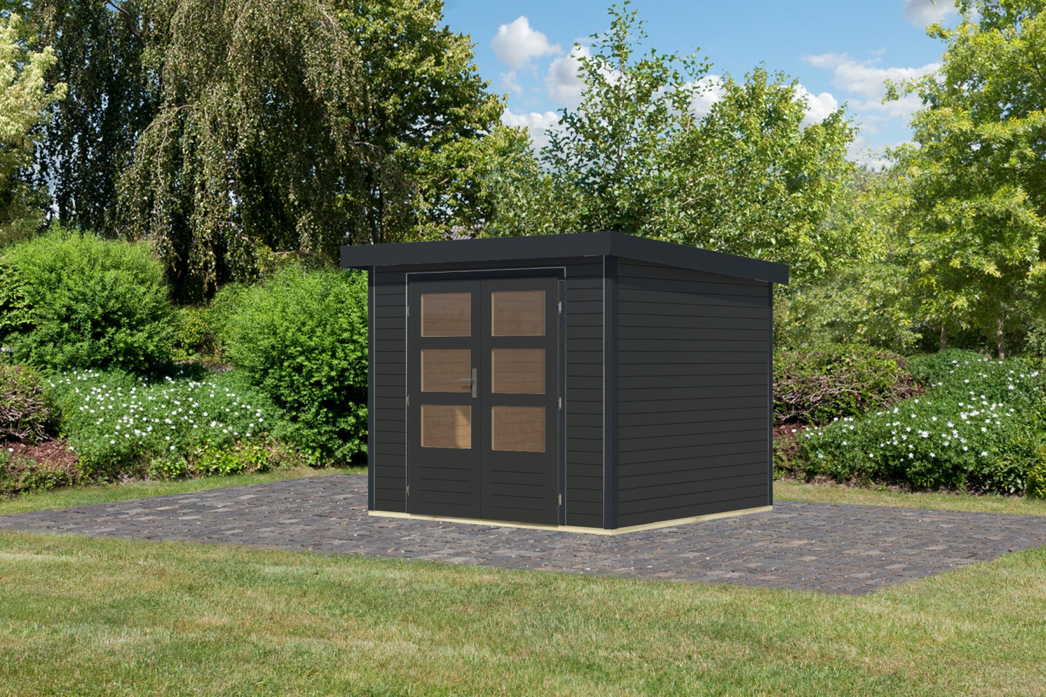 Hybrid-Gartenhaus Jupiter 3C - 238x213 cm, 19mm anthrazit/anthrazit