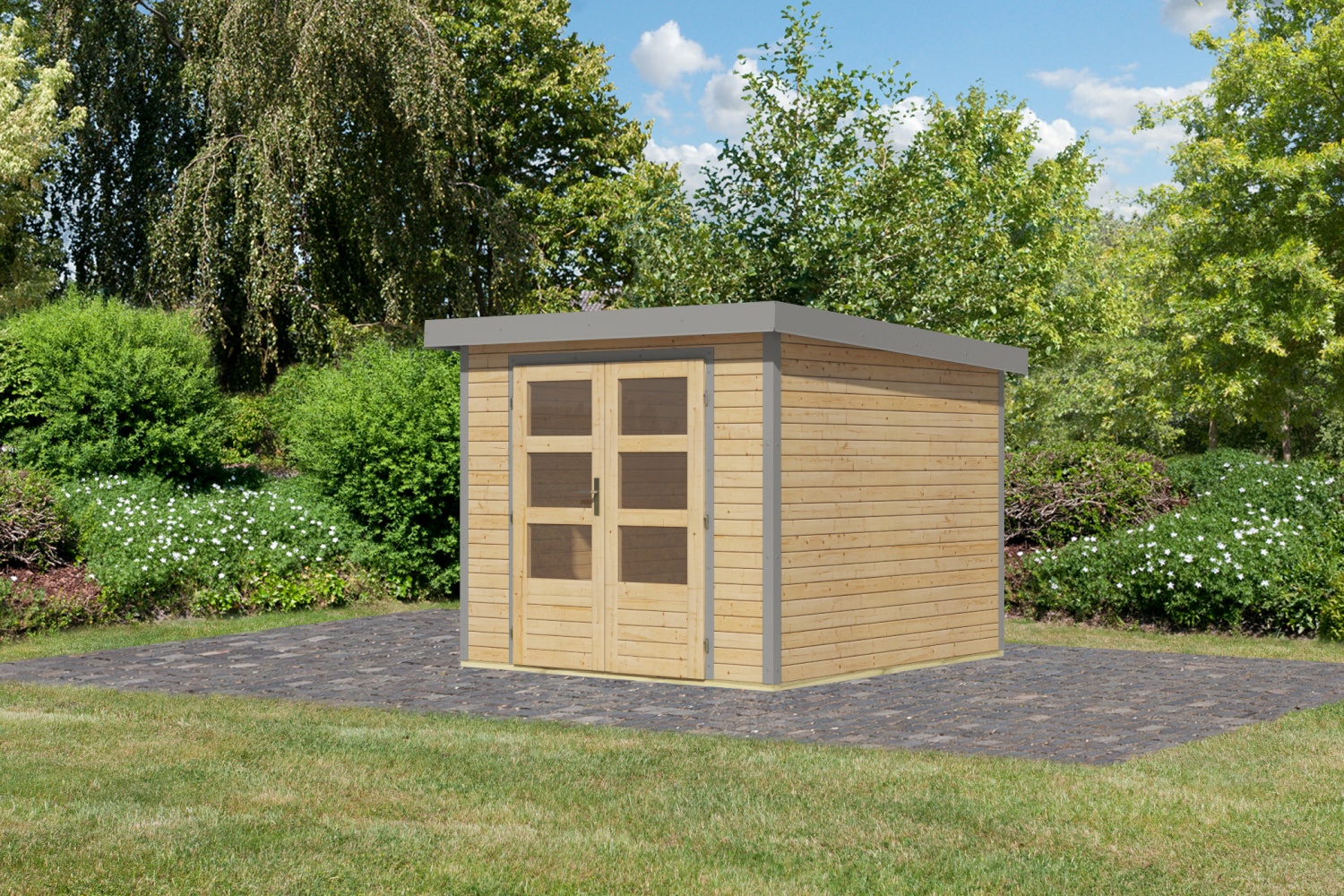 Hybrid-Gartenhaus Jupiter 3,5A - 238x242 cm, 19mm naturbelassen/graualuminium