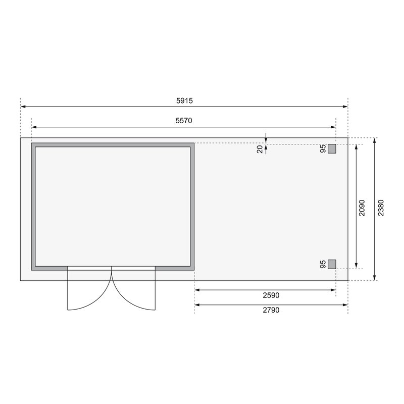 Gartenhaus Kerko 4 - 298 x 213 cm, inkl. Anbaudach 2,80m, 19 mm Holz terragrau, Karibu