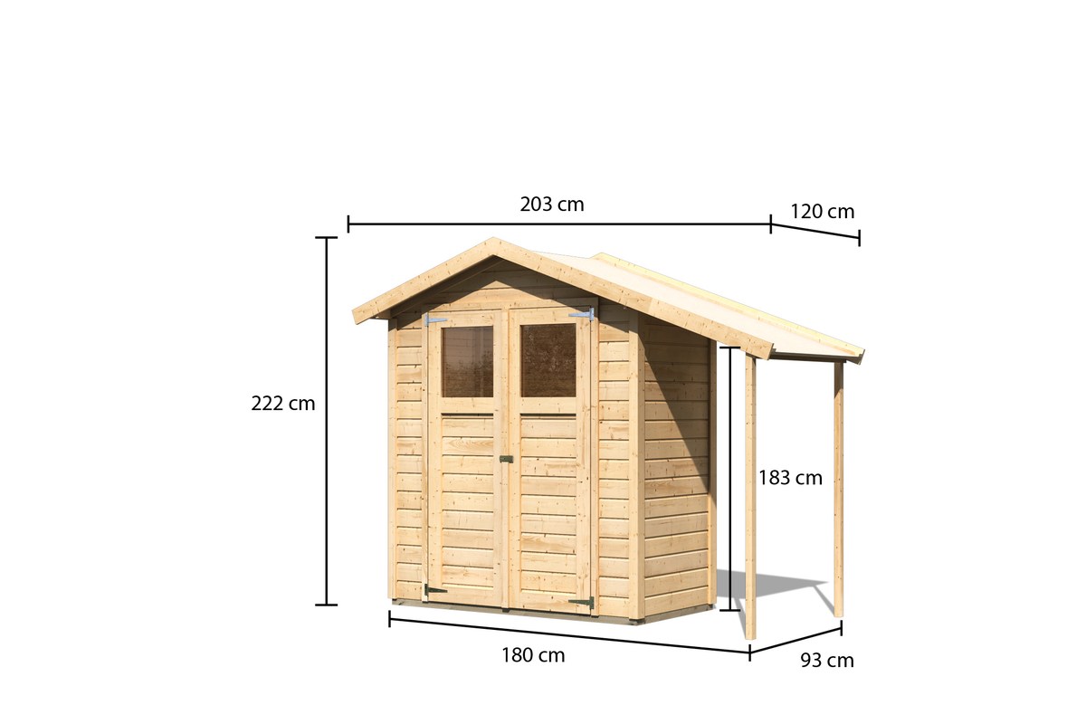 Gartenhaus Dana - 180x93 cm mit Schleppdach, 14 mm Holz naturbelassen, WOODfeeling