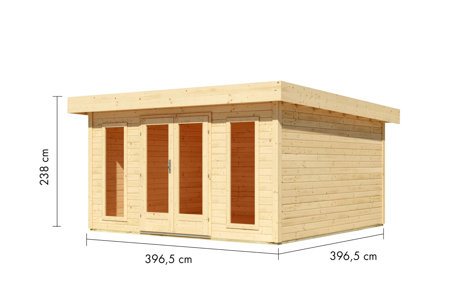 Gartenhaus Lotus für Dachbegrünung - 393x393 cm, 38 mm Holz naturbelassen, Karibu