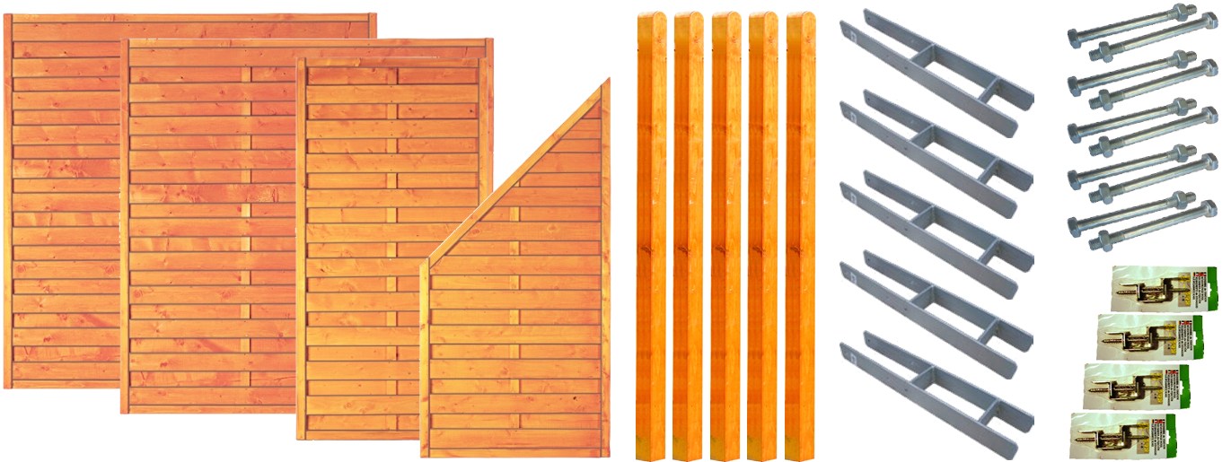 Zaunbundle SAN DIEGO 1 (Sunline) 5,85x1,80 cm Sichtschutz Komplettset Pinie-farben 
