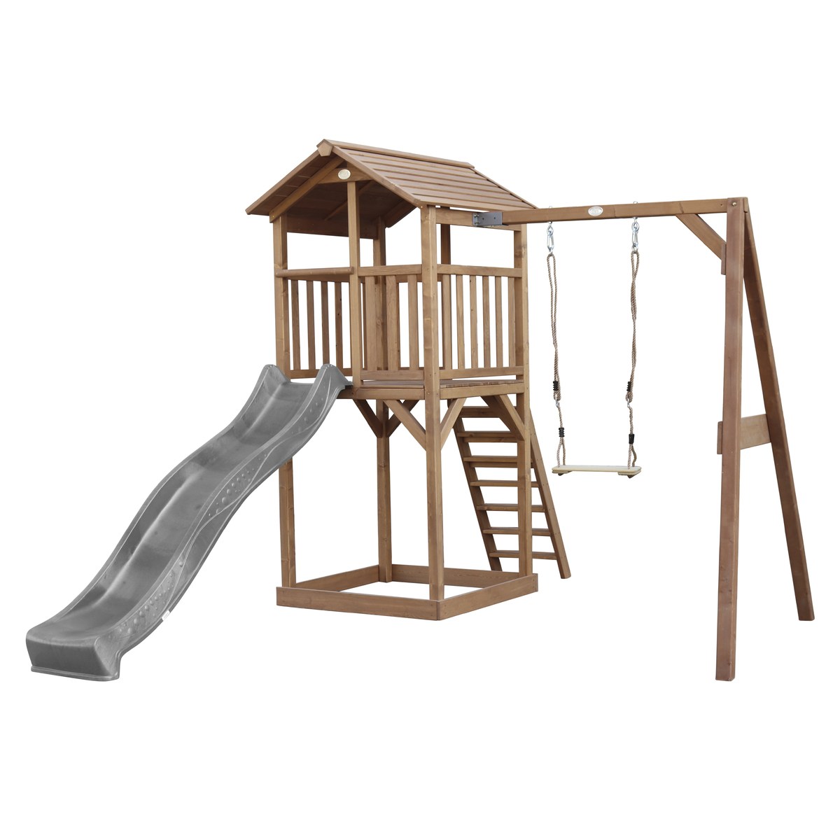 Spielturm Beach Tower Swing braun mit Rutsche grau