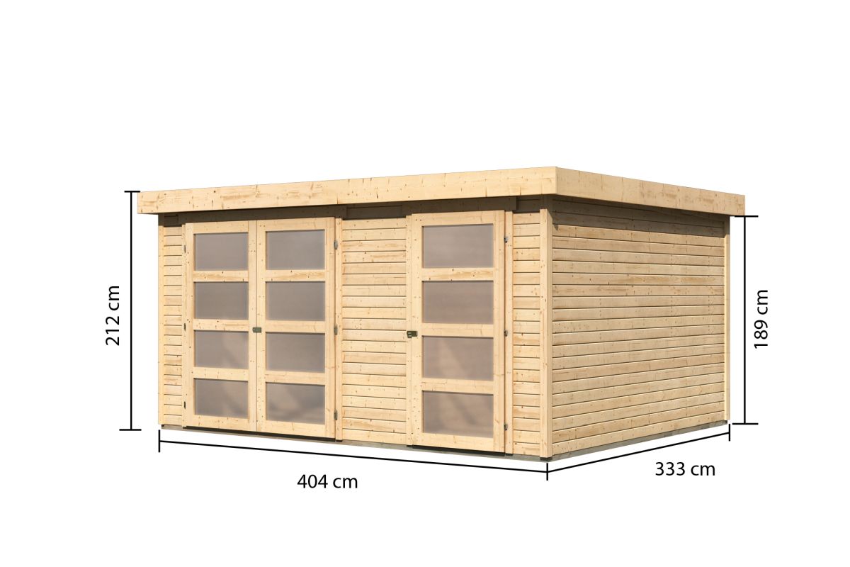 Mittelwandhaus Mühlentrup 3 - 404x332 cm, 19 mm Holz naturbelassen, Karibu