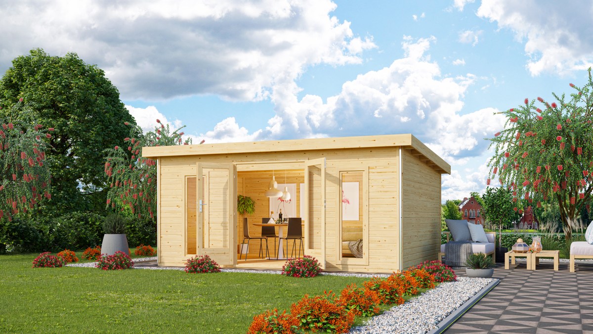 Gartenhaus Radeburg 4 - 490x369 cm, 40 mm Holz naturbelassen, Karibu