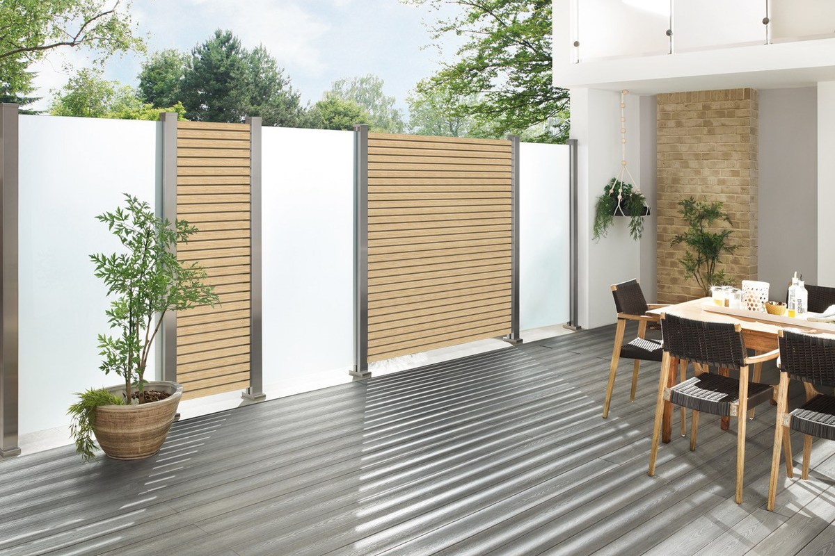 SYSTEM RHOMBUS Zaunfeld-Set 180x180 cm Lärche (Holzoptik), Aluminium-Rhombuszaun SYSTEM RHOMBUS Zaunfeld-Set 180x180 cm Lärche (Holzoptik), Aluminium-Rhombuszaun