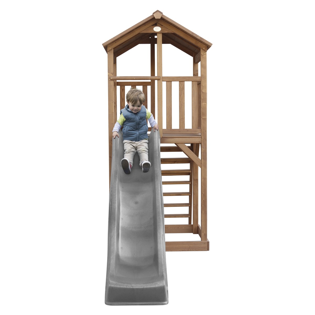 Spielturm Beach Tower Basic braun mit Rutsche grau