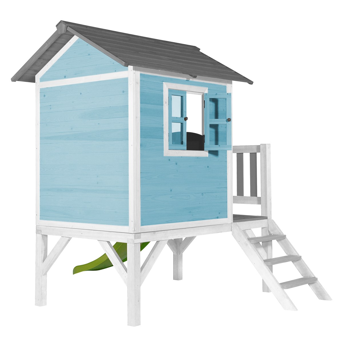 AXI Kinderspielhaus Lodge XL karibikblau mit Rutsche limone