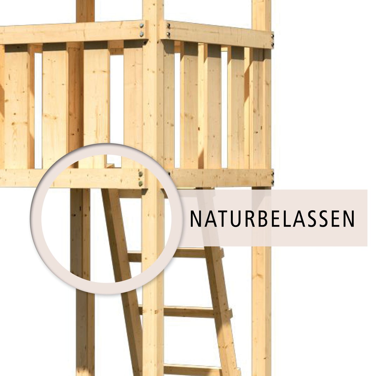 Spielturm Lotti naturbelassen, Set mit Rutsche rot