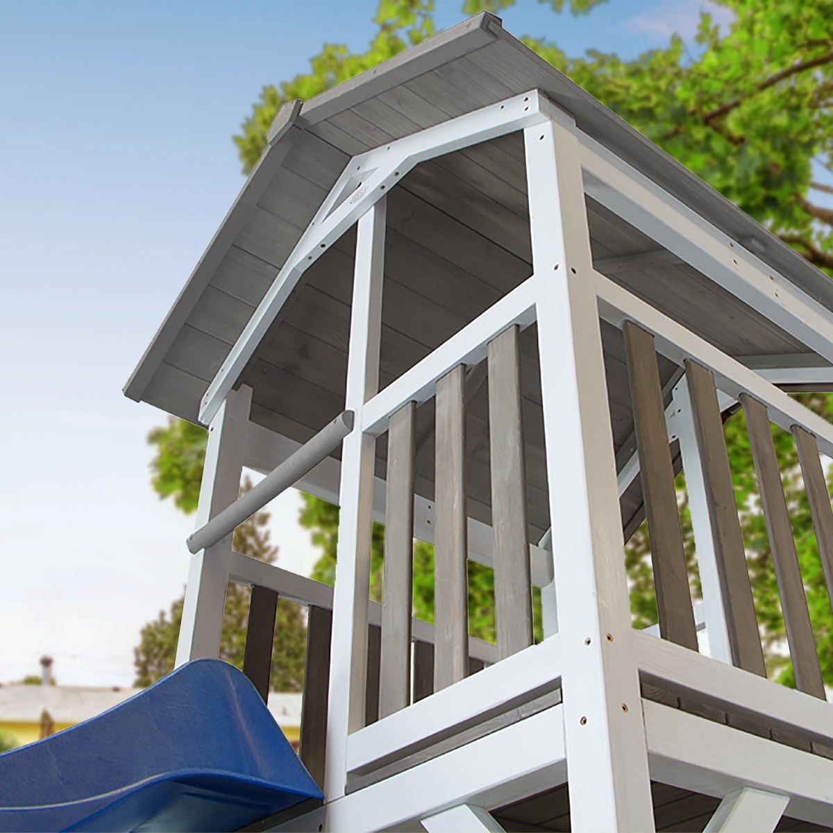Spielturm Beach Tower Swing grau/weiß mit Rutsche blau