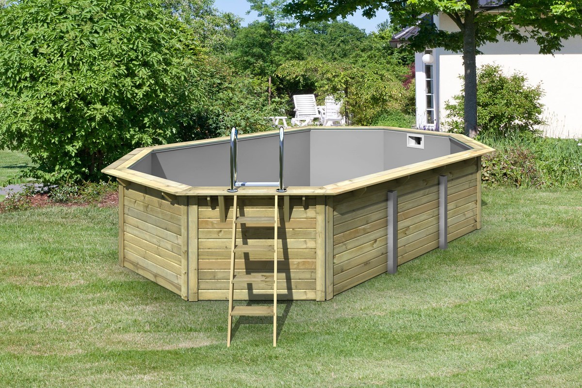 Achteck-Pool X4 400x611 cm, Holz kdi/Folie grau, Karibu