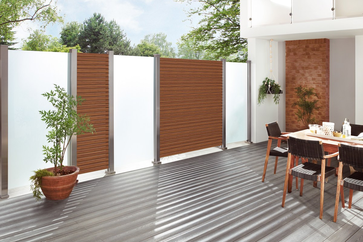 SYSTEM RHOMBUS Zaunfeld-Set 180x180 cm Bambus (Holzoptik), Aluminium-Rhombuszaun