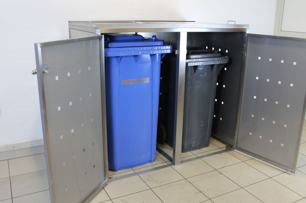 Mülltonnenbox 2er Edelstahl anthrazit 240 Liter, Kombi Box für 120 l / 240 l Tonnen