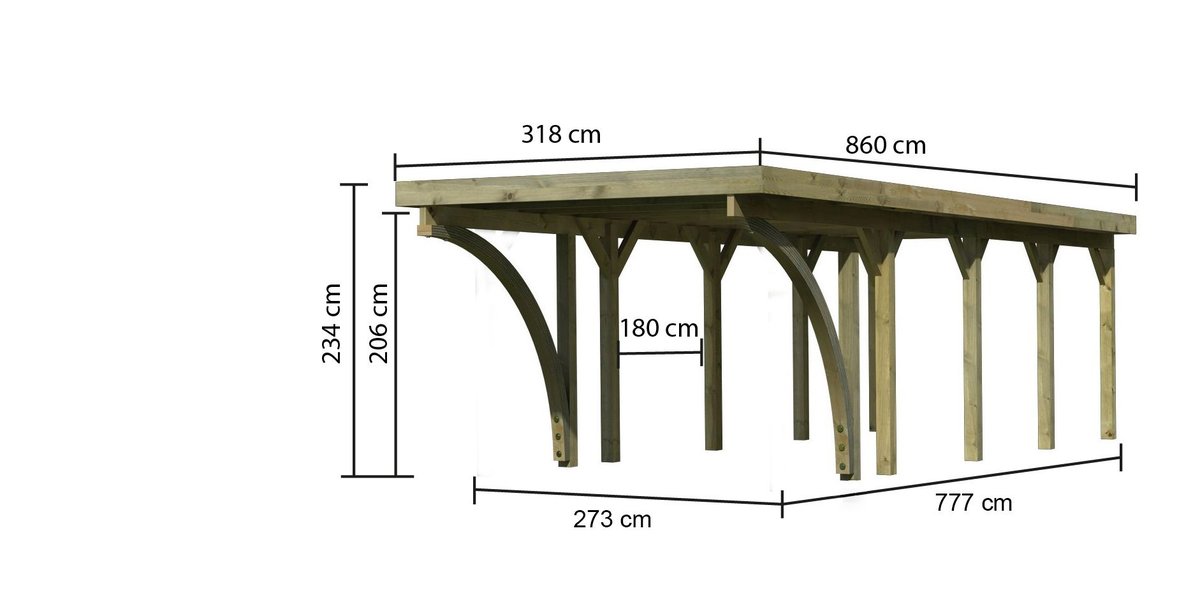 Einzelcarport CLASSIC 3 Variante C - 318x860 cm, kdi mit PVC-Dach