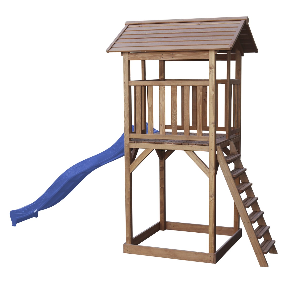 Spielturm Beach Tower Basic braun mit Rutsche blau
