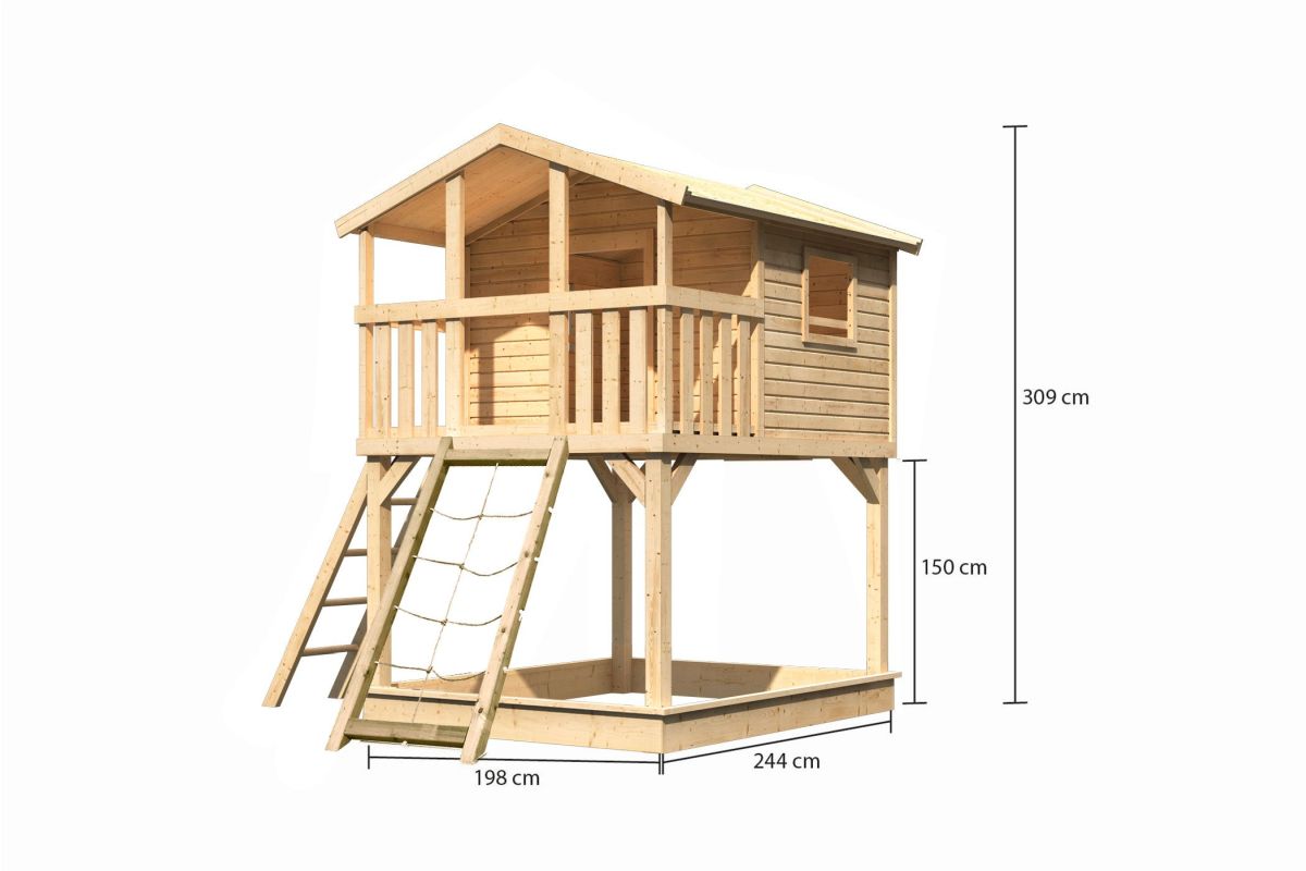 Stelzenhaus Benjamin naturbelassen mit Netzrampe