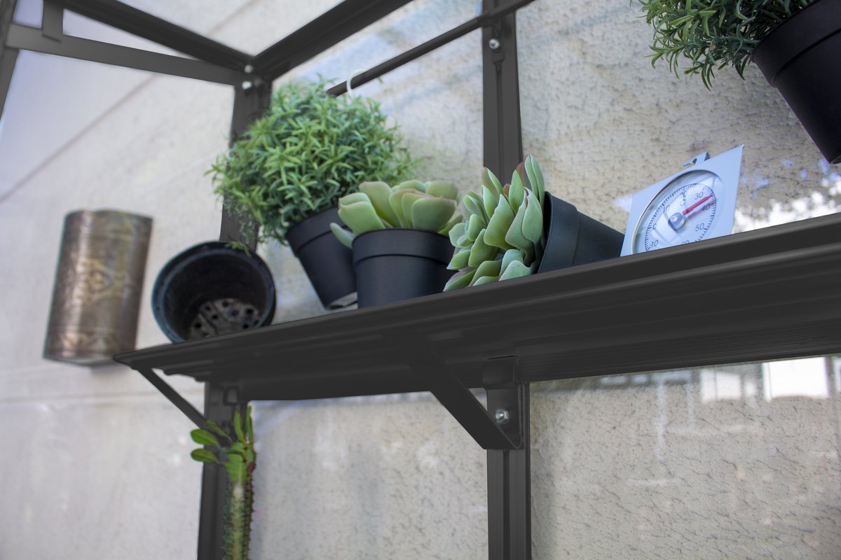 Vitavia Balkongewächshaus Polis mit Rollfundament, schwarz, Echtglas