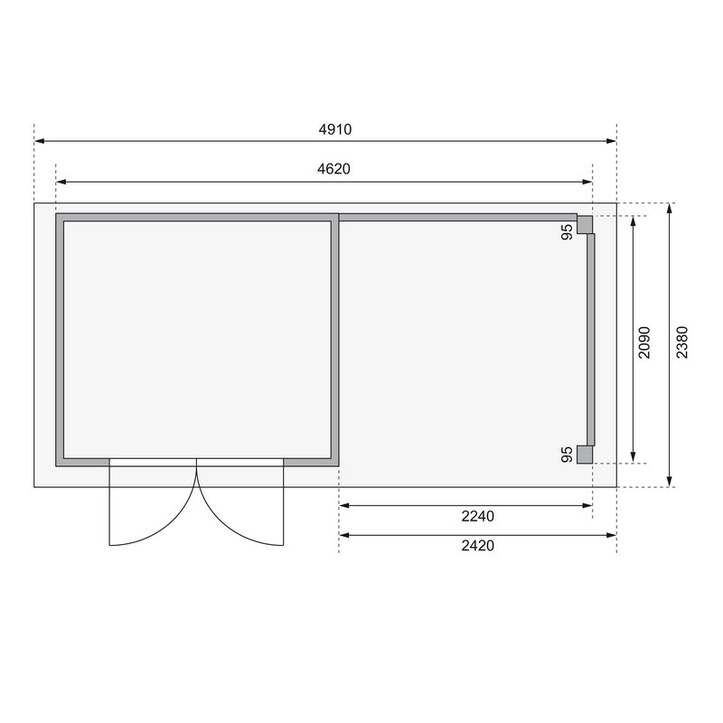 Gartenhaus Kerko 3 - 238 x 213 cm inkl. Anbaudach 2,40 m, 19 mm Holz naturbelassen, Karibu