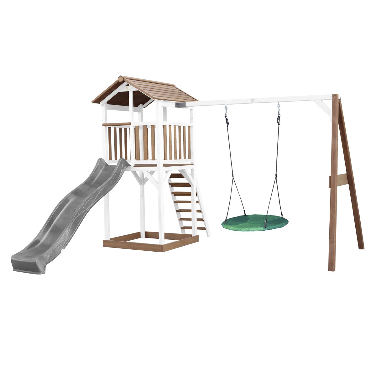 Spielturm Beach Tower Summer Nest Swing braun/weiß mit Rutsche grau