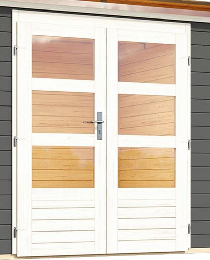 Gartenhaus Kandern 3  - 244x244 cm mit Anbaudach 2,35 m, 28 mm Holz terragrau, Karibu