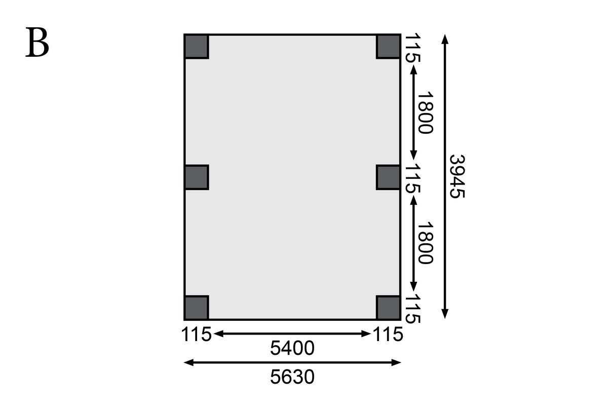 Doppelcarport CLASSIC 1 Variante A - 598x480 cm, kdi mit PVC-Dach