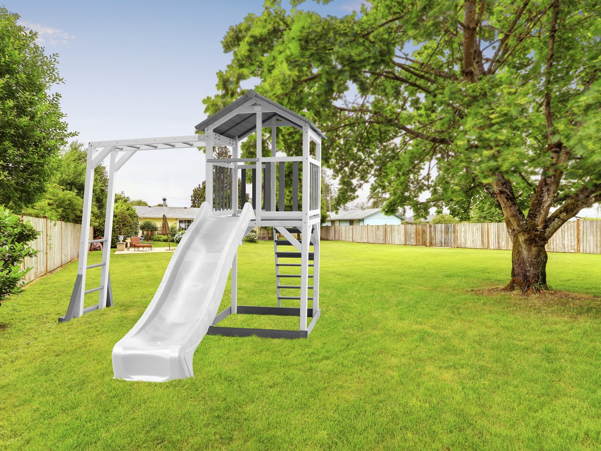Spielturm Beach Tower Climbing grau/weiß mit Rutsche weiß