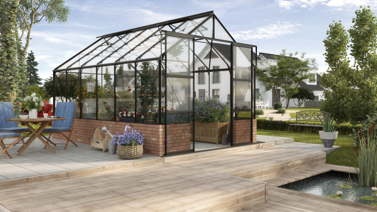 Vitavia Gewächshaus Cassandra 9900 ESG 3mm, schwarz, ohne Sockel - 257x385x249 cm Vitavia Gewächshaus Cassandra 9900 ESG 3mm, schwarz, ohne Sockel - 257x385x249 cm