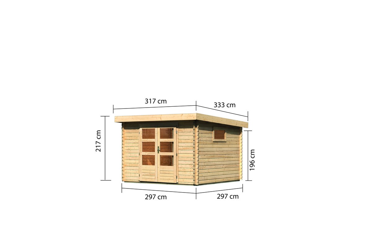 Blockbohlengartenhaus Trittau 3 - 297x297 cm, 38 mm Holz naturbelassen, Karibu