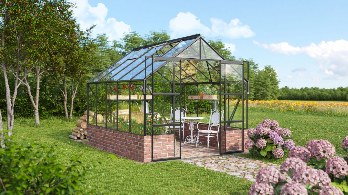 Vitavia Gewächshaus Cassandra 8300 ESG3mm, schwarz, ohne Sockel - 257x323x249 cm