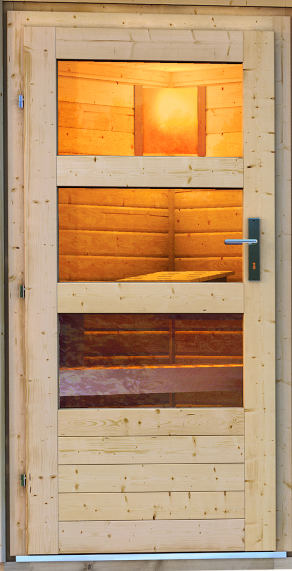 Karibu Saunahaus Bosse 1 - 231 x 273 cm, 38 mm Massivholz, naturbelassen | Einflügeltür modern | ohne Ofen