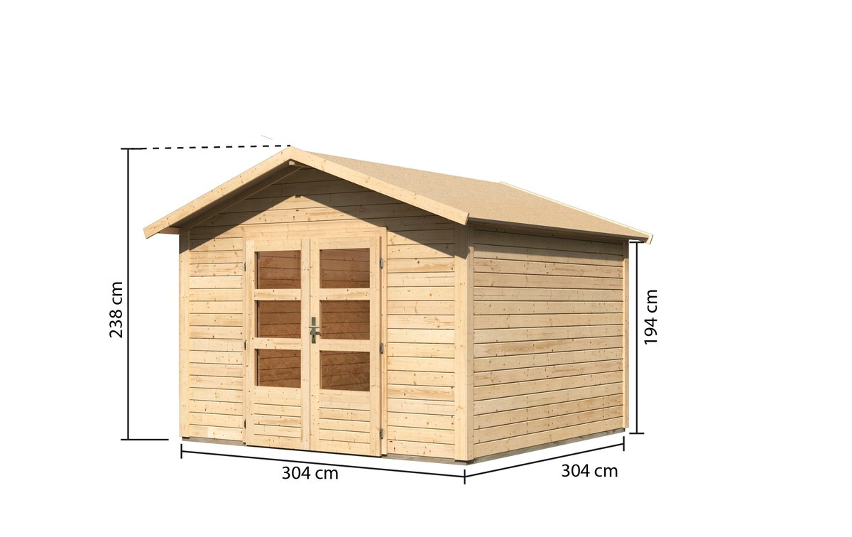 Gartenhaus Talkau 8 - 304x304 cm, 28 mm Holz naturbelassen, Karibu