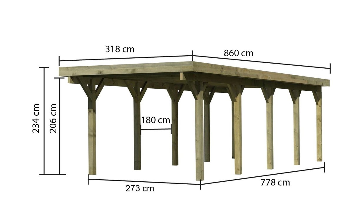 Einzelcarport CLASSIC 3 Variante A - 318x860 cm, kdi mit PVC-Dach