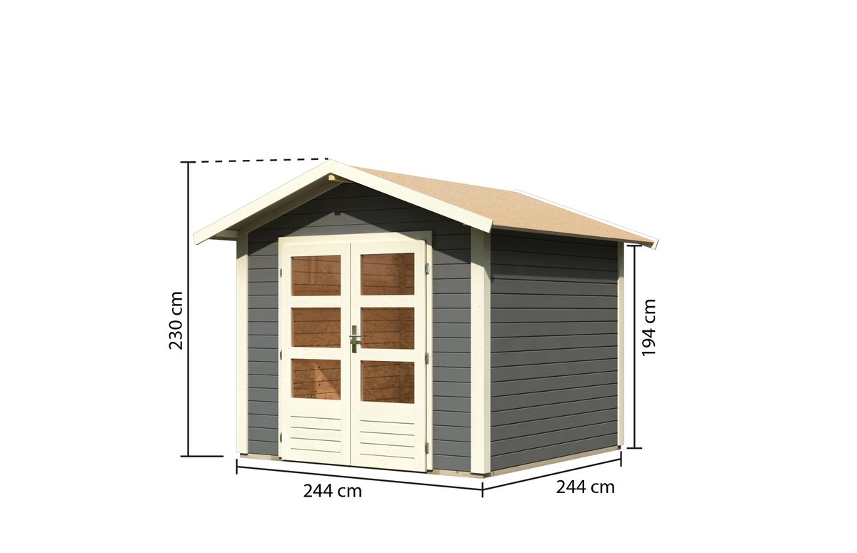 Gartenhaus Talkau 4 - 244x244 cm, 28 mm Holz terragrau, Karibu