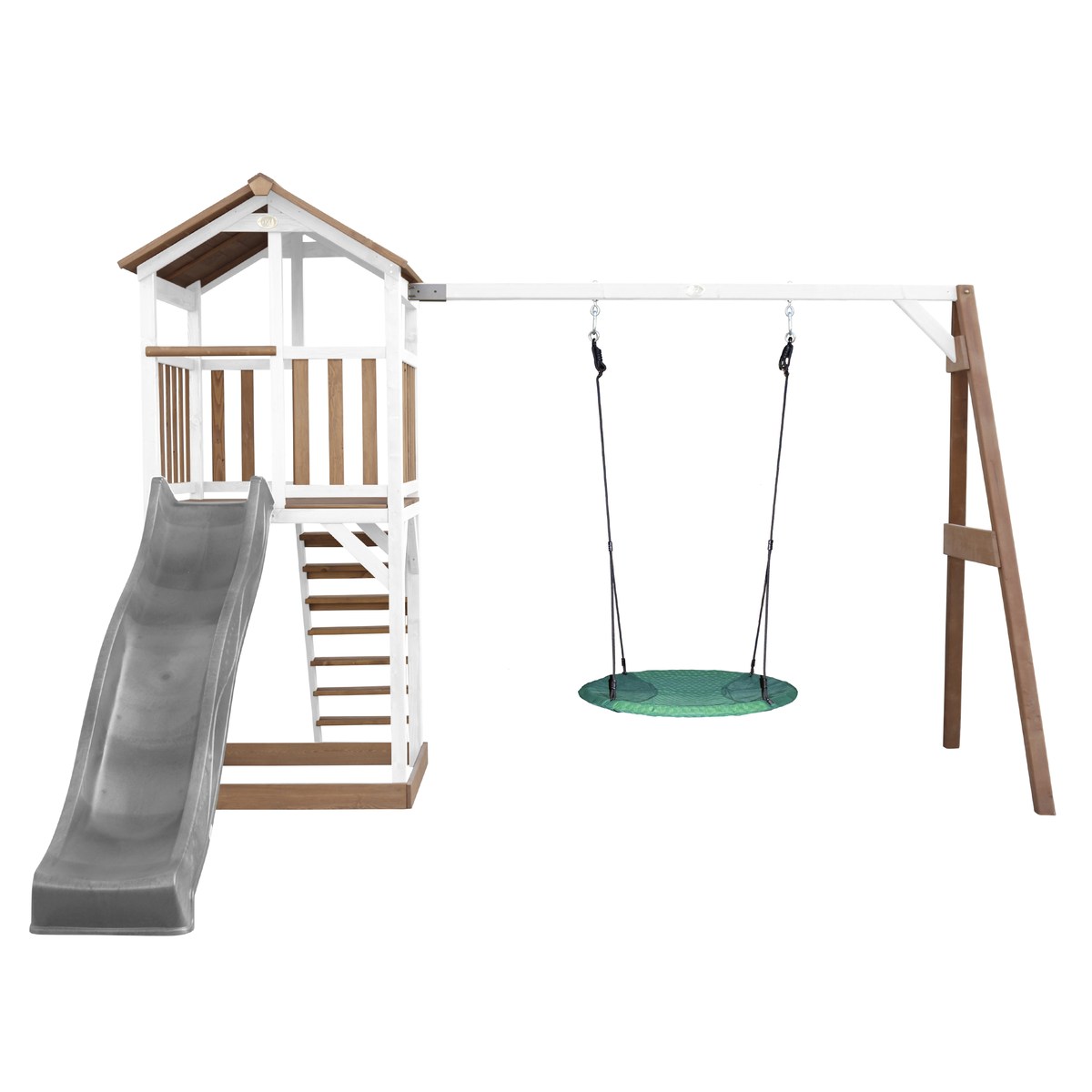 Spielturm Beach Tower Summer Nest Swing braun/weiß mit Rutsche grau