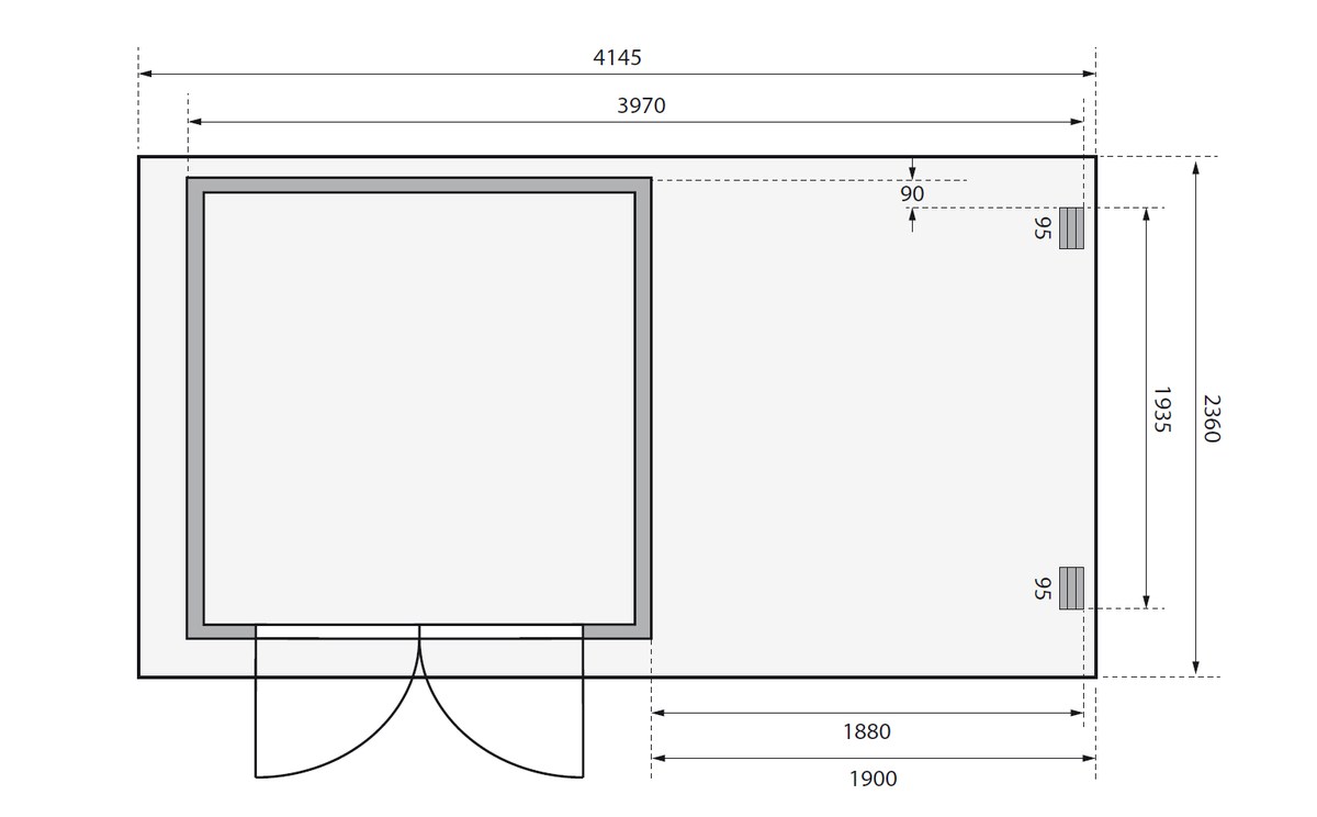 Gartenhaus Glücksburg 3 terragrau - 213x217 cm mit Anbaudach 190 cm, 19 mm Holz, Karibu