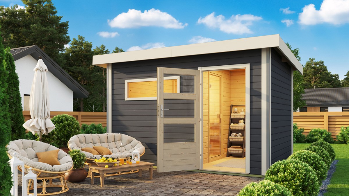 Karibu Saunahaus Calli Sparset - 336x231 cm, 38 mm Holz, Jubiläums-Angebot
