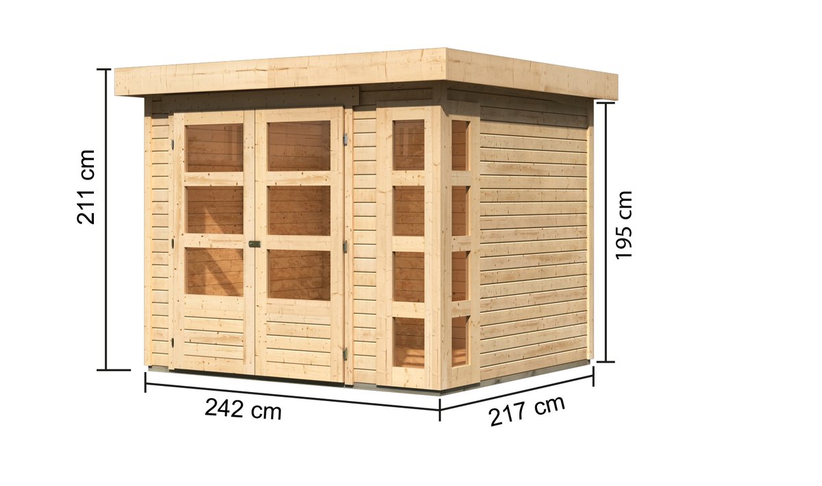 Gartenhaus Kerko 3 - 238 x 213 cm, 19 mm Holz naturbelassen, Karibu