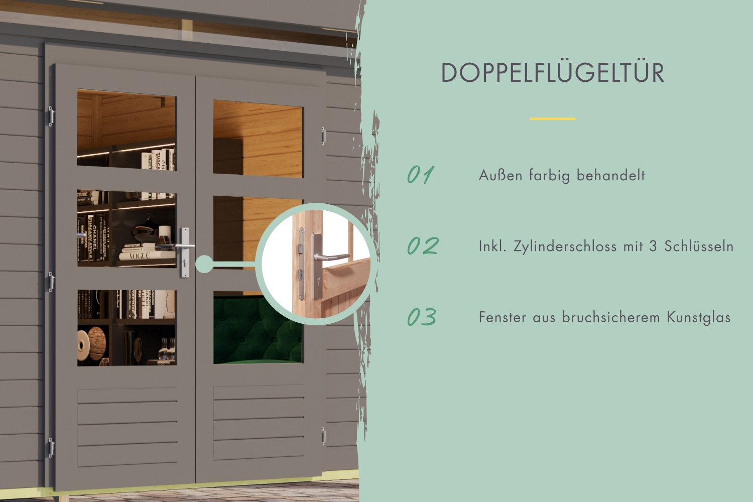 Gartenhaus Lahar 5 - 302x246 cm, 19 mm Holz terragrau, Karibu