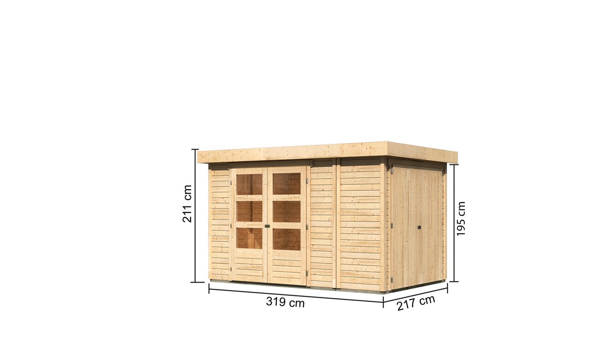 Gartenhaus Retola 3, 319x 217 cm mit Anbauschrank, 19 mm Holz naturbelassen, Karibu