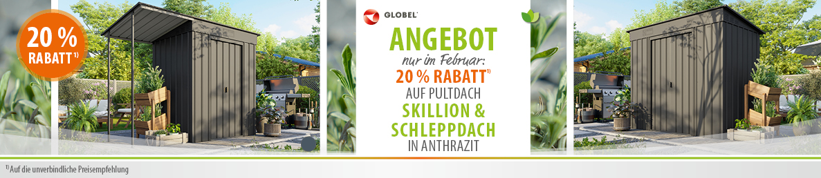 Angebot 02/2026 Gerätehaus Skillion und Schleppdach 20% unter UVP