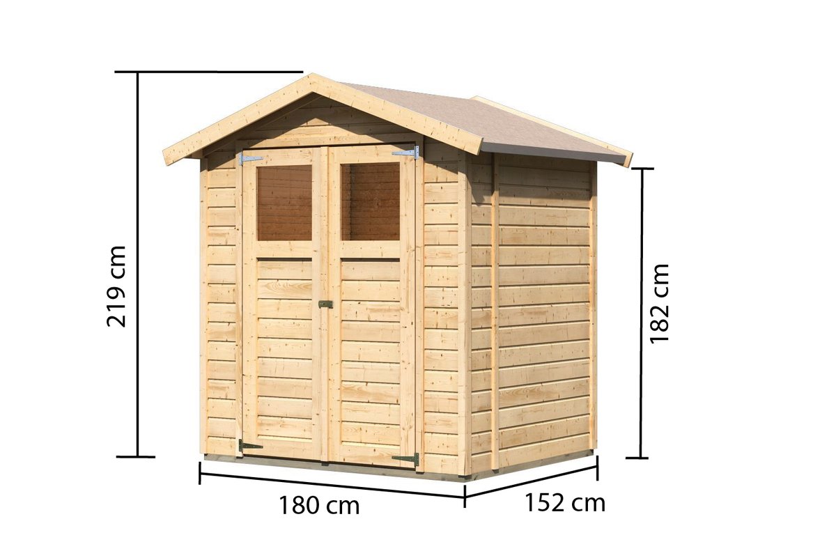 Gartenhaus Dahme 2 - 180x152 cm, 14 mm Holz naturbelassen, Karibu