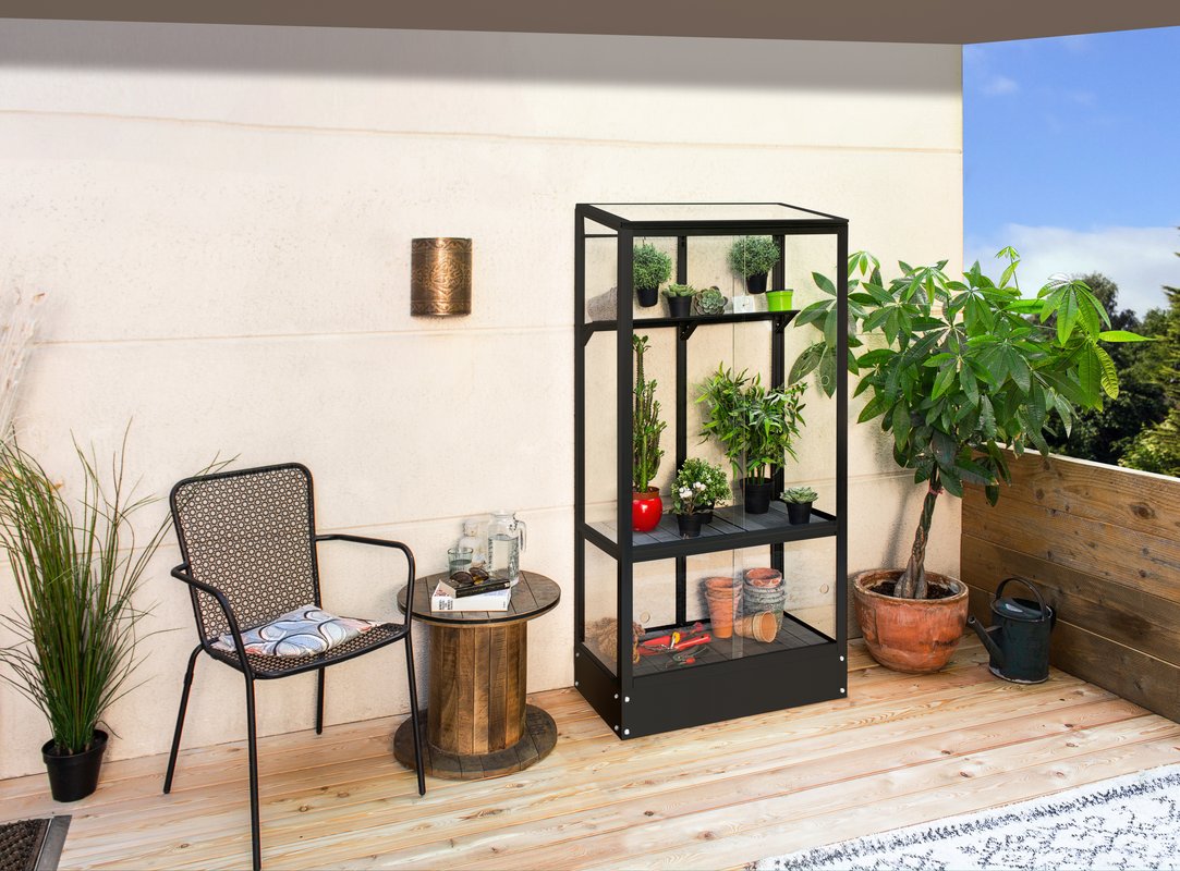 Vitavia Balkongewächshaus Polis mit Stahlfundament, schwarz, Echtglas