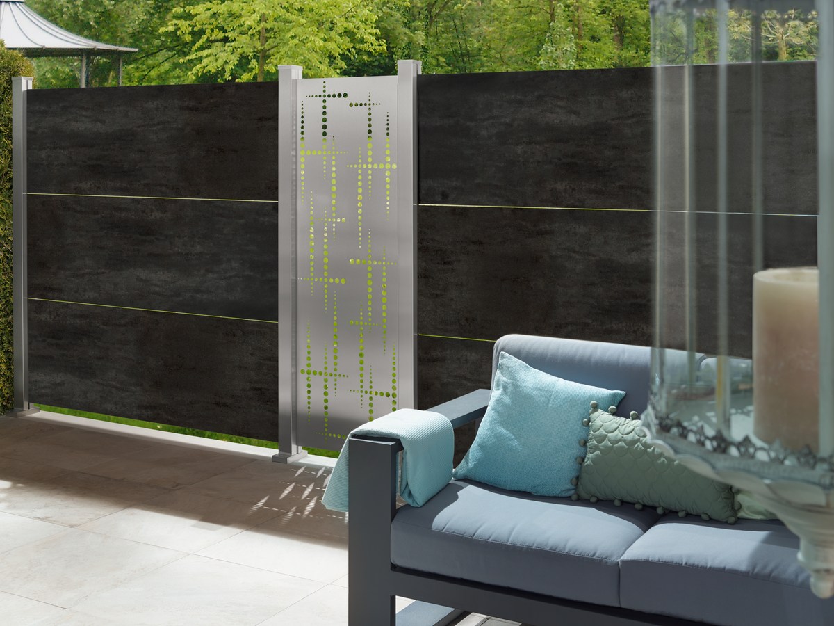 SYSTEM KERAMIK XL Sichtschutz Darknight 180x180 cm, Zaunfeld-Set Steinoptik