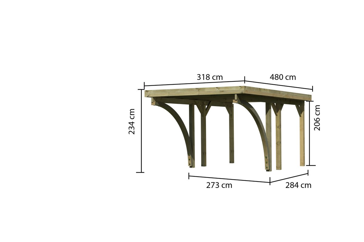 Einzelcarport CLASSIC 1 Variante C - 318x480 cm, kdi mit Stahldach