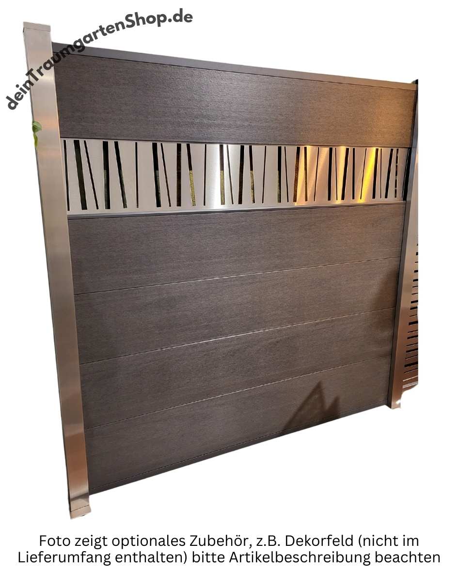 SYSTEM WPC PlatinumXL Zaunfeld-Set 178x184 cm grau / Leisten silber, von TraumGarten