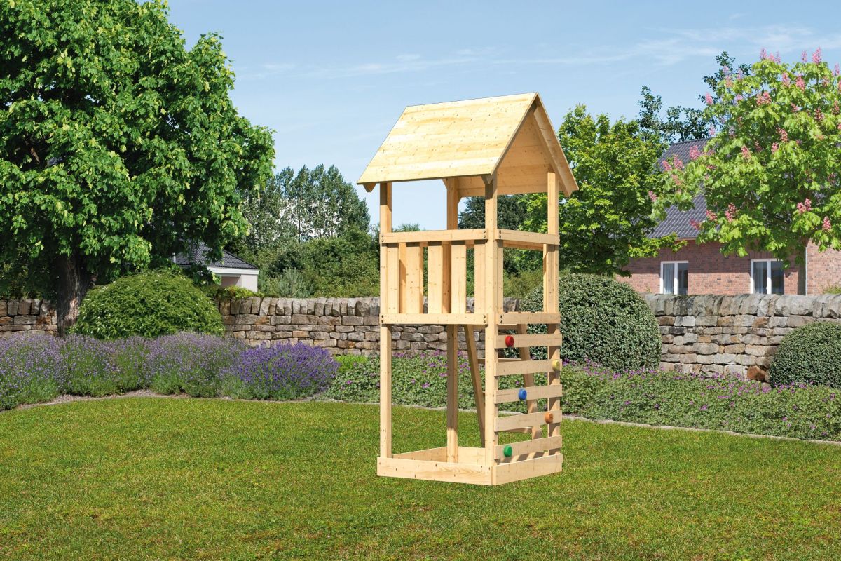 Spielturm Lotti naturbelassen, Set mit Kletterwand ECO