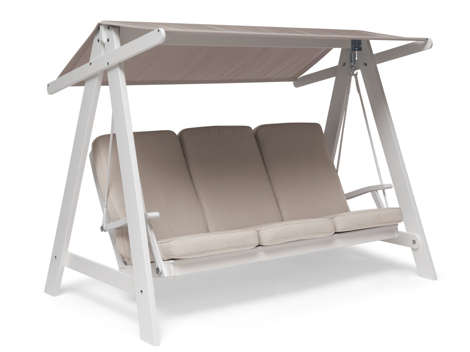 Aspö Hollywoodschaukel aus Holz weiß mit Dach und Kissen Panama beige