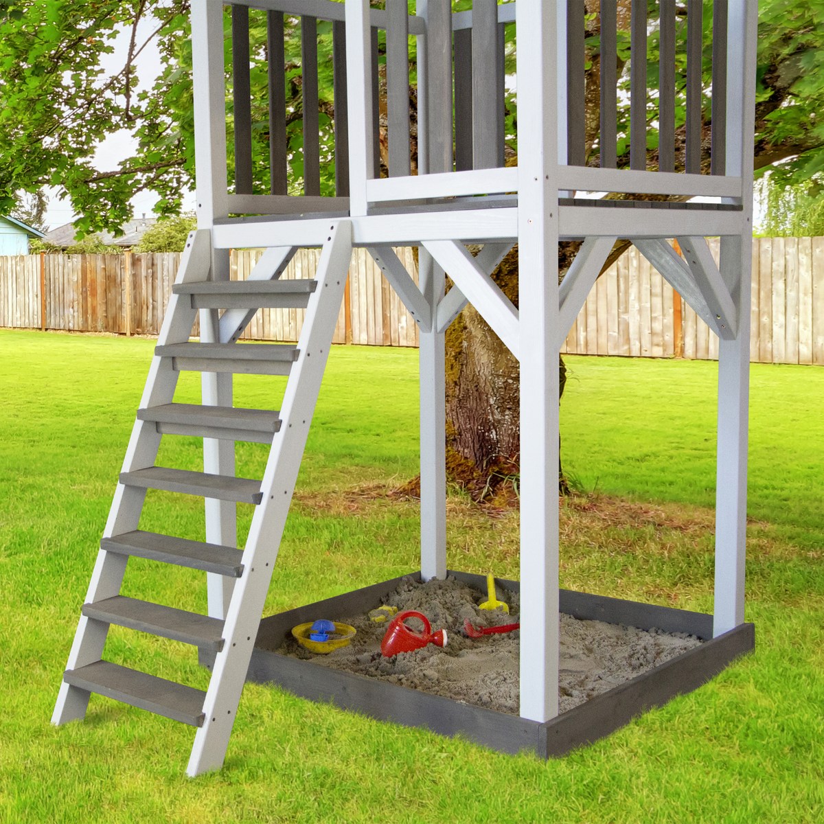 Spielturm Beach Tower Double Swing grau/weiß mit Rutsche weiß